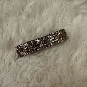 Ornate Floral Metal Barrette - Silver Tone